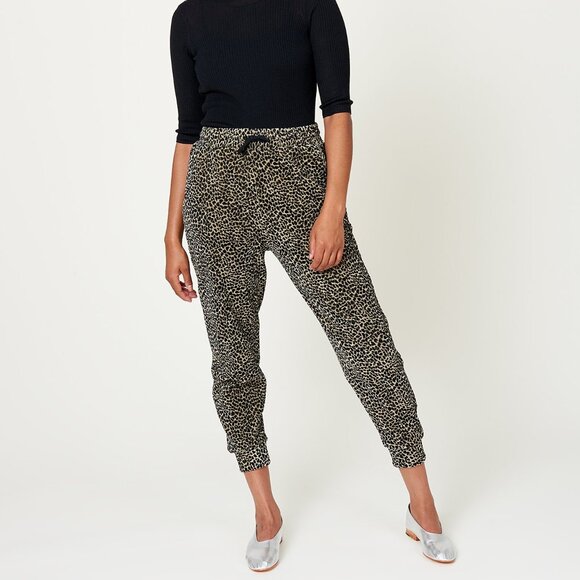 NWT 6397 Leopard Print Velour Sweatpants Size Small Black Tan Lounge Pants - Picture 3 of 9